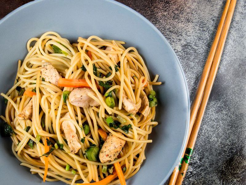 Chicken Vegetable Stir Fry with Spaghetti