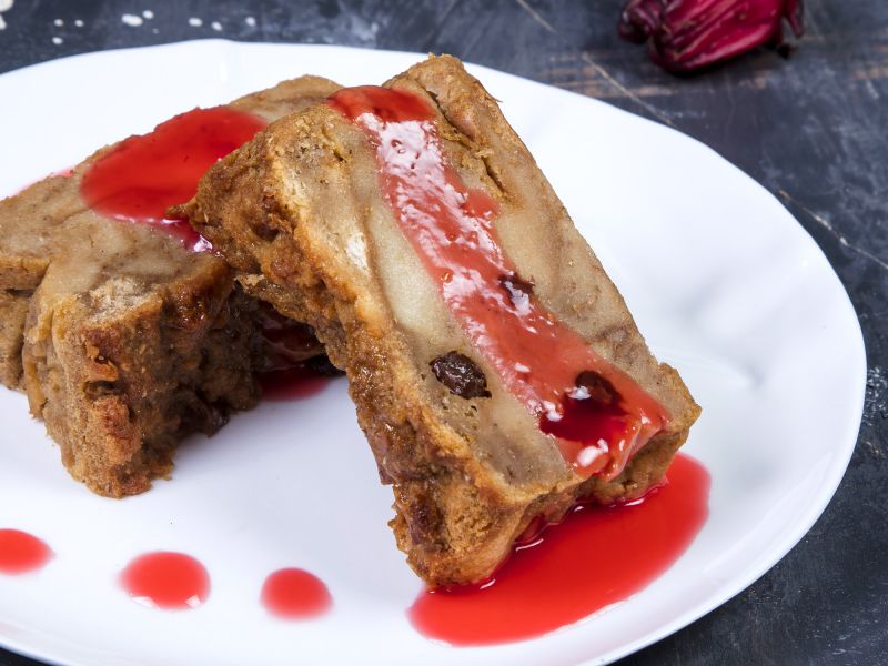 Bread Pudding with Sorrel Sauce