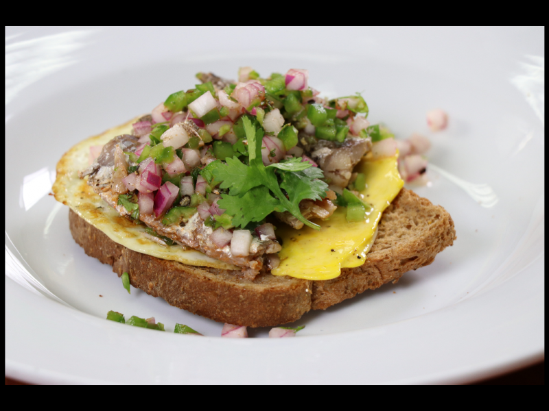 Grace Pick up Sardines and Eggs on Toast 