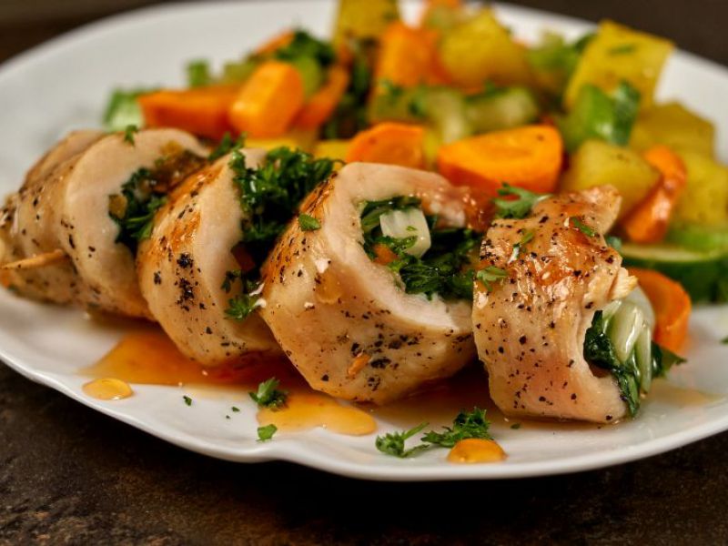 Chicken Veggie Roll with Honey Sauce