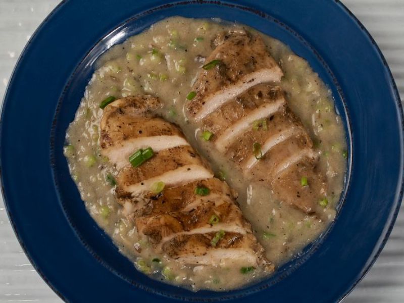 Poached Chicken Breast in Jerk Coconut Sauce